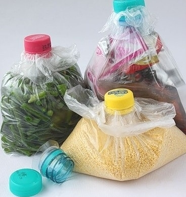 Reuse plastic bottles to close up plastic bags